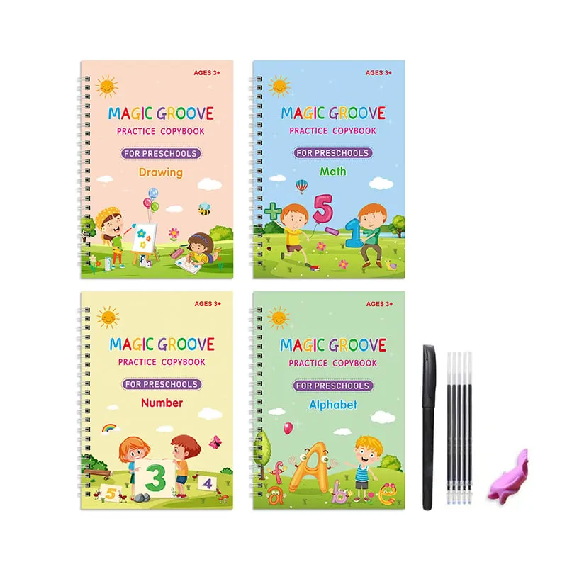 Magic Books For Children - 4 Books + 1 Pen + 5 Refills + 1 Grip, X 1 Set